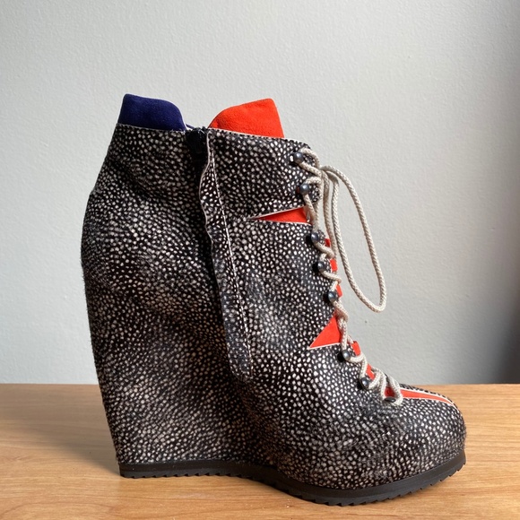 PIERRE HARDY Pony Hair Lace Up Wedge Ankle Boot Size 39 - Picture 8 of 16